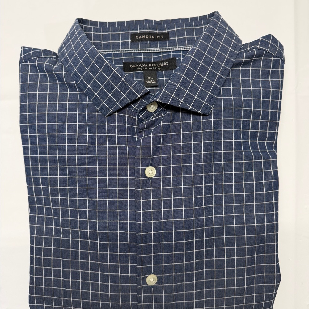 Banana Republic Navy and White Windowpane Dress‎ Shirt